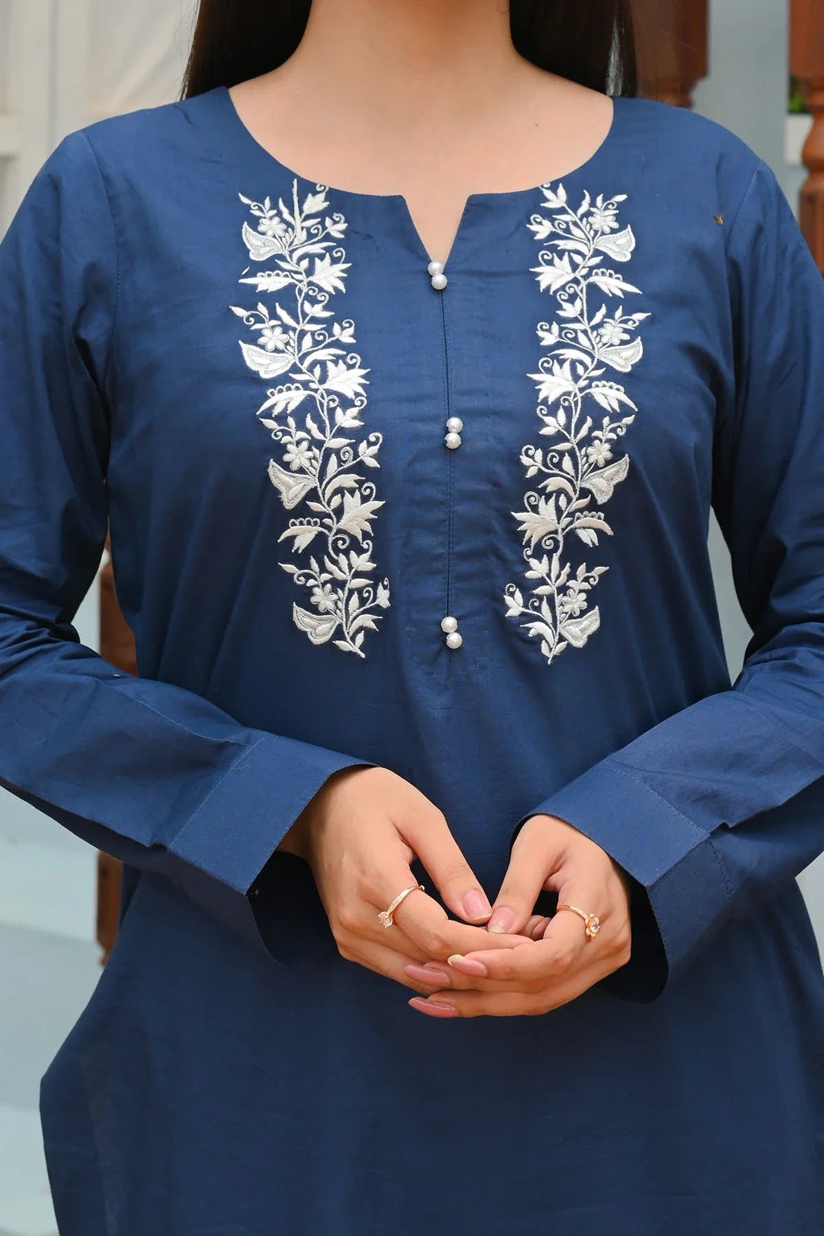 Blue - 1pc Embroidered