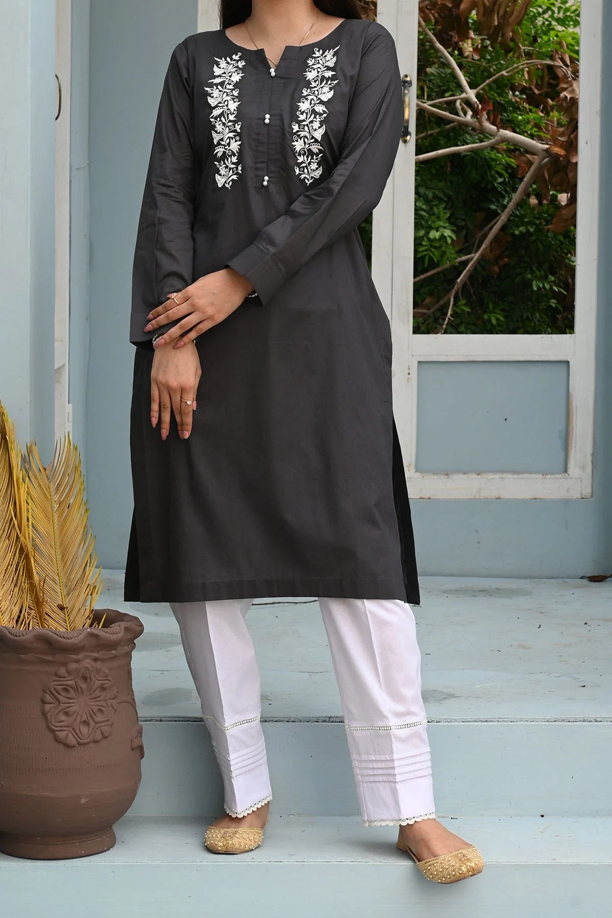 Charcoal - 1pc Embroidered
