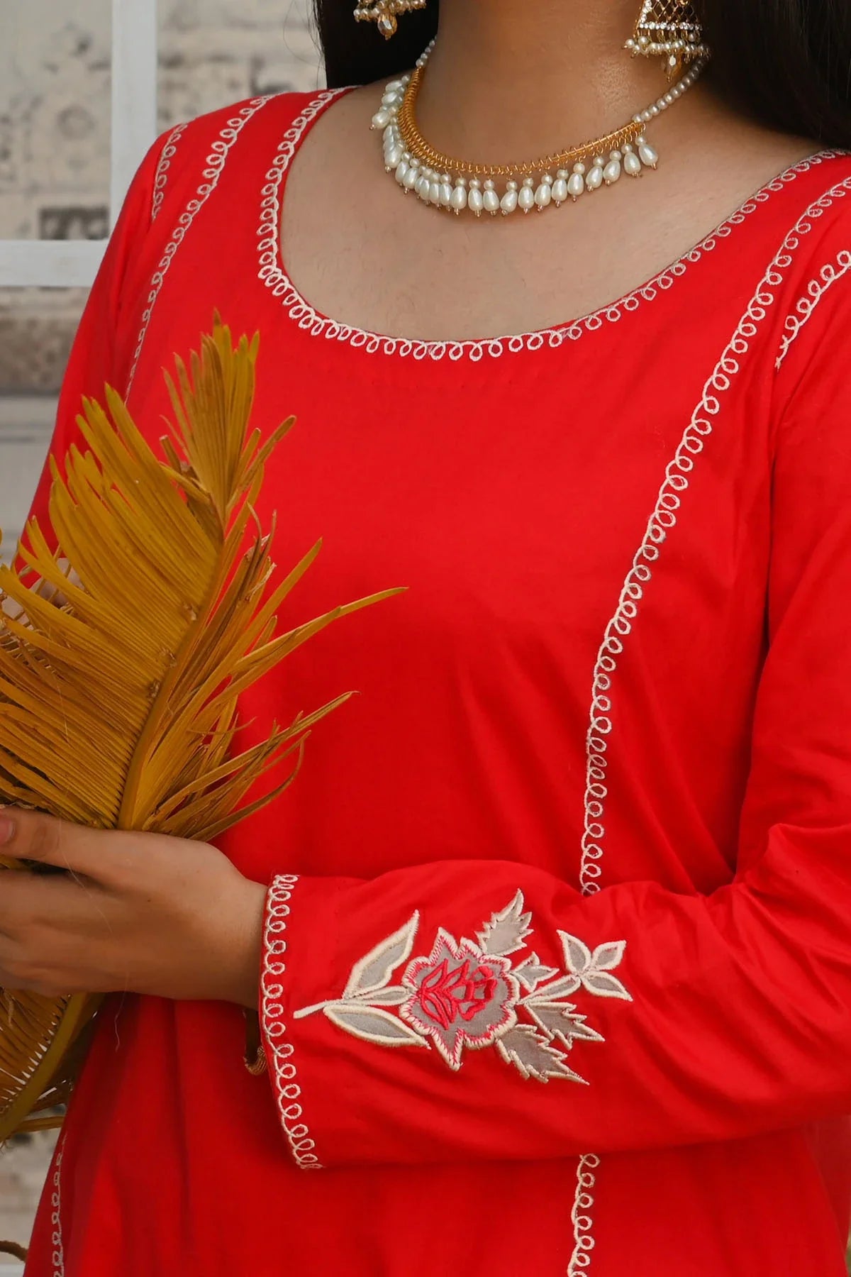 Red Rose- 2pc Embroidered